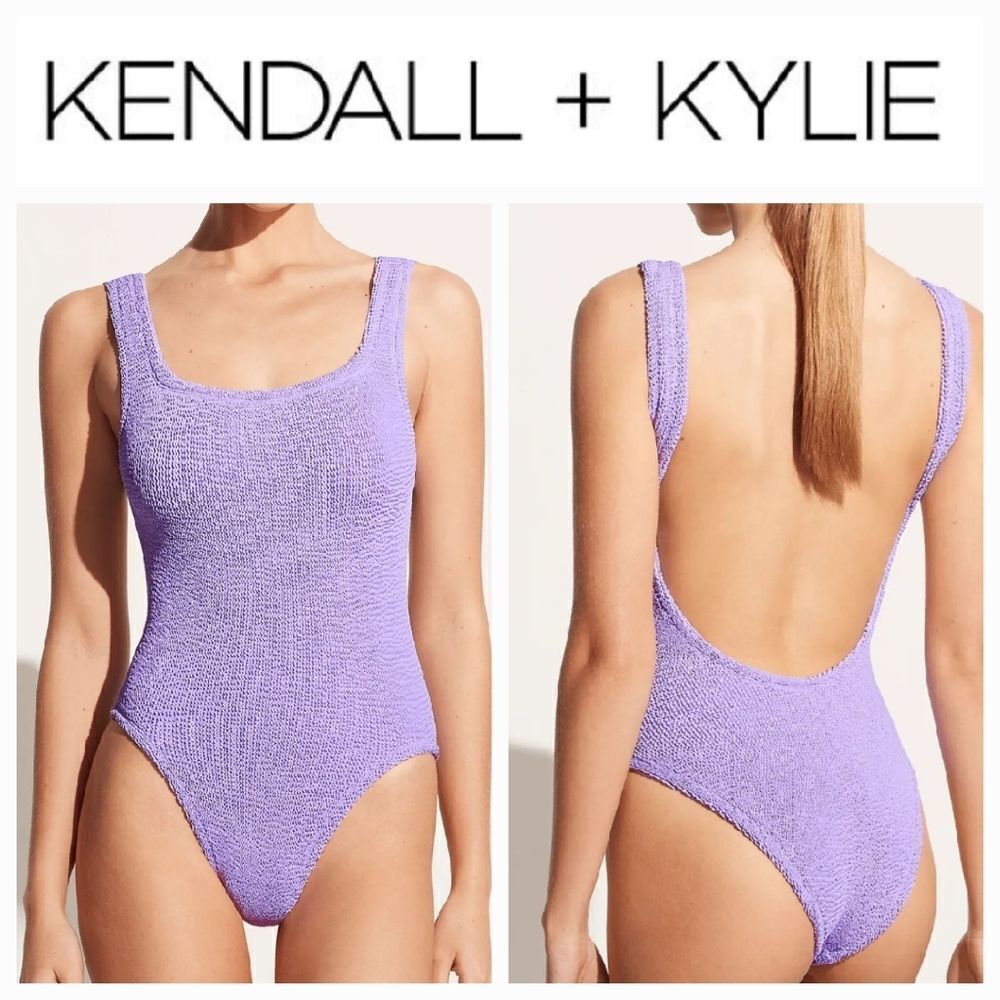 Kendall & Kylie Seamless Cheeky One-Piece Swimsuit Lavender Purple sz la…